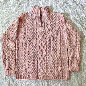Aran Crafts 100% Merino Pink Wool Fisherman Cableknit Sweater size L